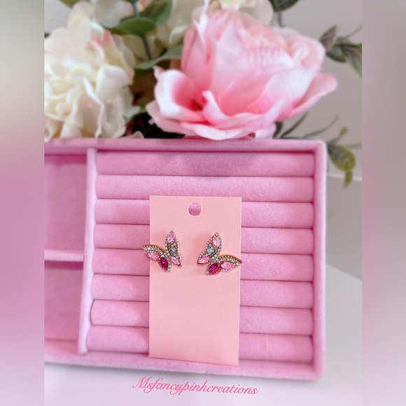 Butterfly rhinestone earrings - Picture 1 of 3